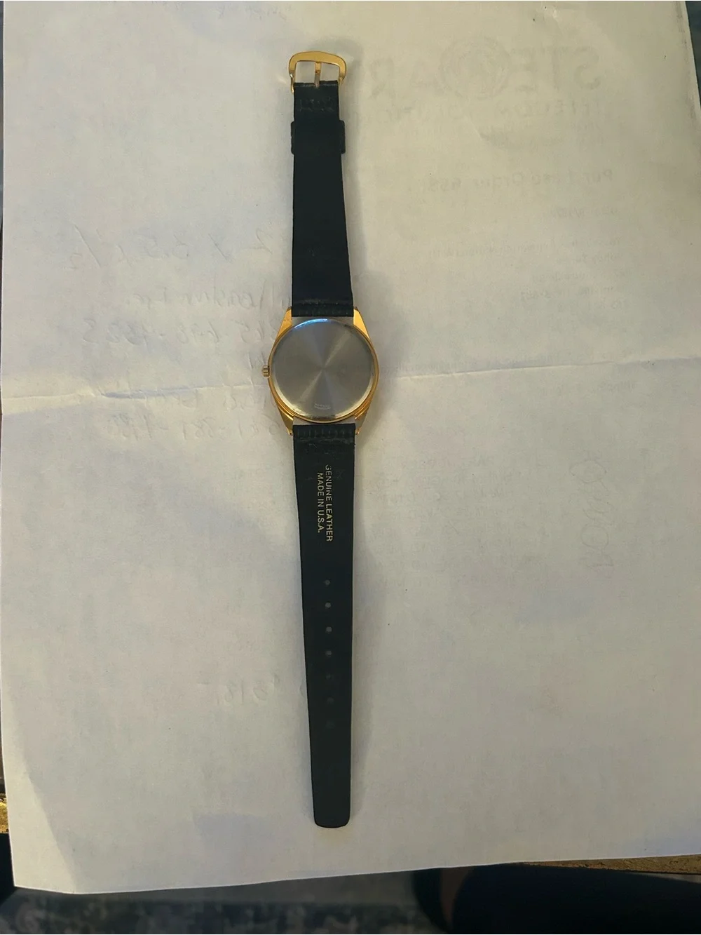 S.P. Daylight Men's Gold Watch w Moving Train Black Leather Band. New battery